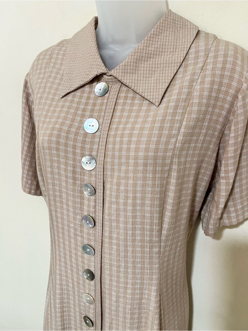 Vintage 90’s Sophia Rose 12 Gingham Dress Modest Chic Button Cottage Retro Tan - Picture 2 of 9